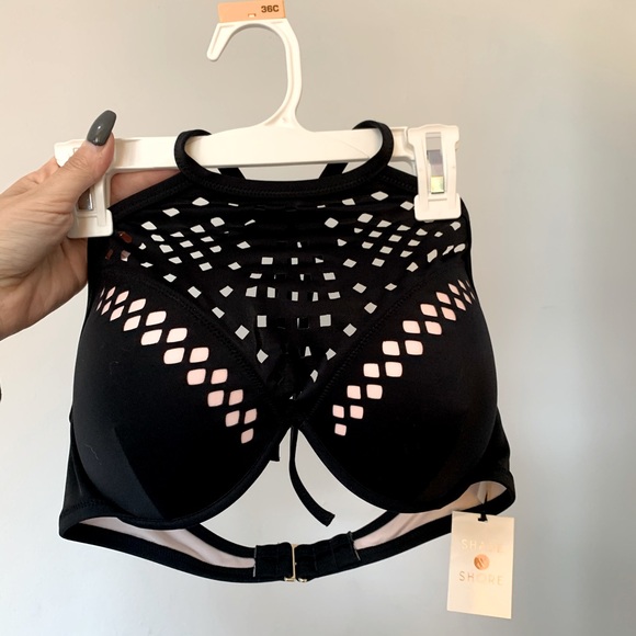 NWT Shade & Shore High Neck Halter Cutout Swim Top - Picture 3 of 7